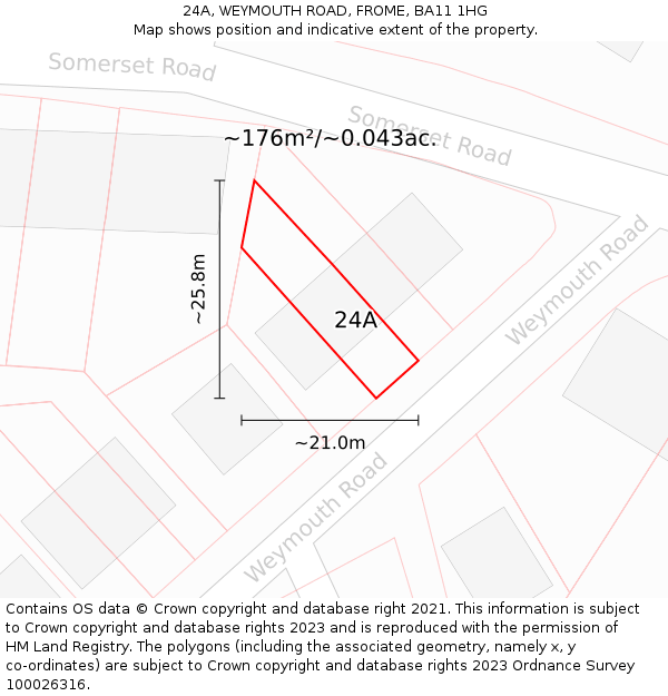 24A, WEYMOUTH ROAD, FROME, BA11 1HG: Plot and title map