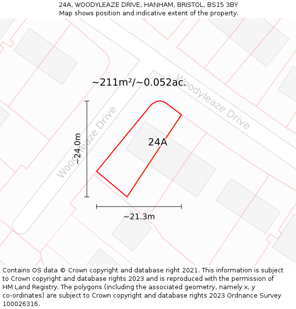 24A, WOODYLEAZE DRIVE, HANHAM, BRISTOL, BS15 3BY: Plot and title map