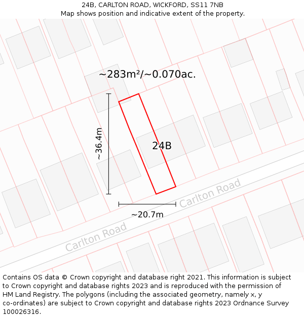 24B, CARLTON ROAD, WICKFORD, SS11 7NB: Plot and title map