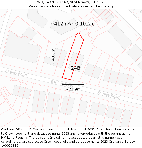 24B, EARDLEY ROAD, SEVENOAKS, TN13 1XT: Plot and title map