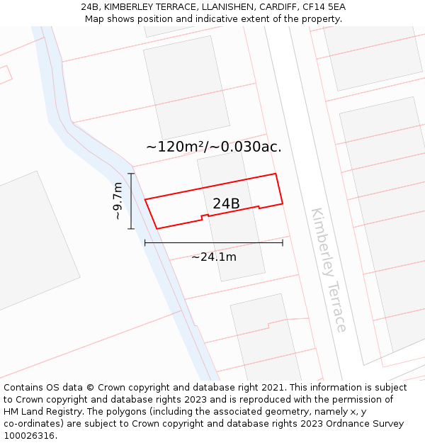 24B, KIMBERLEY TERRACE, LLANISHEN, CARDIFF, CF14 5EA: Plot and title map