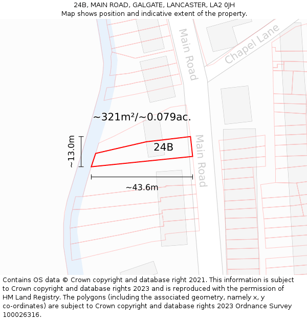 24B, MAIN ROAD, GALGATE, LANCASTER, LA2 0JH: Plot and title map