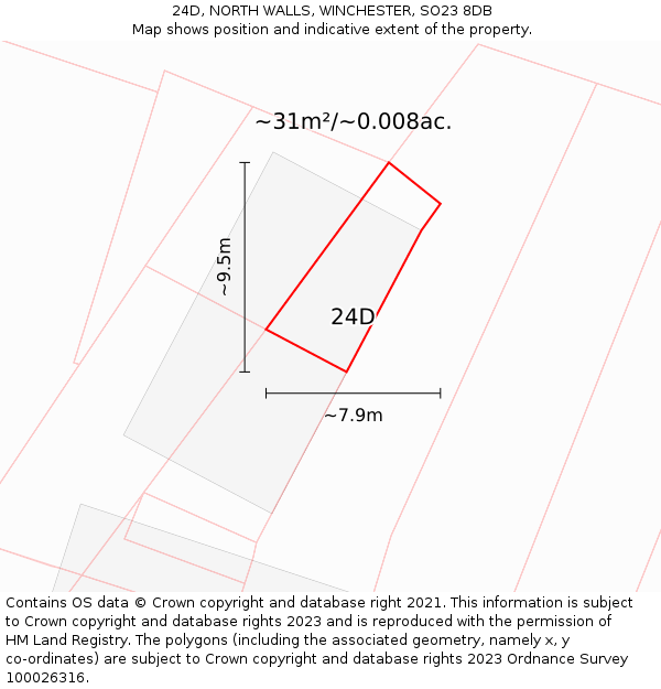 24D, NORTH WALLS, WINCHESTER, SO23 8DB: Plot and title map