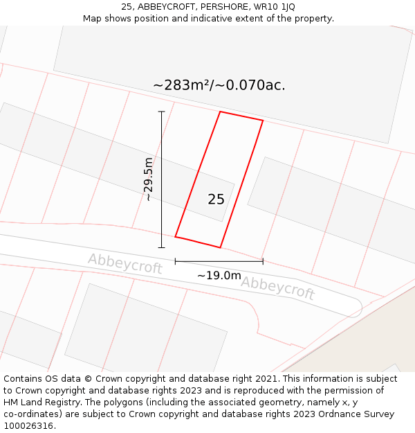 25, ABBEYCROFT, PERSHORE, WR10 1JQ: Plot and title map