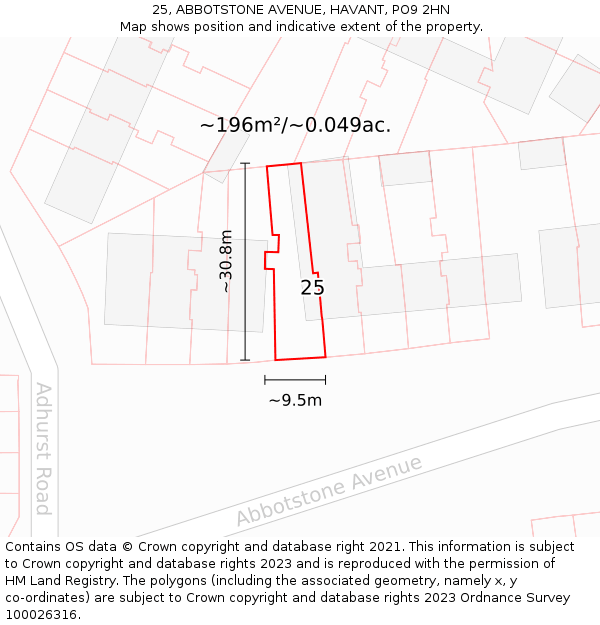 25, ABBOTSTONE AVENUE, HAVANT, PO9 2HN: Plot and title map