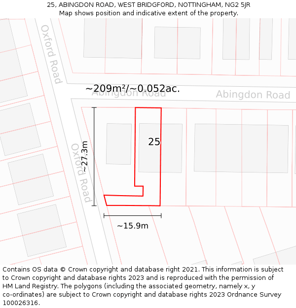 25, ABINGDON ROAD, WEST BRIDGFORD, NOTTINGHAM, NG2 5JR: Plot and title map