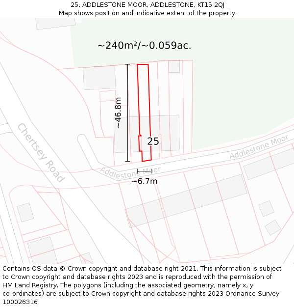 25, ADDLESTONE MOOR, ADDLESTONE, KT15 2QJ: Plot and title map