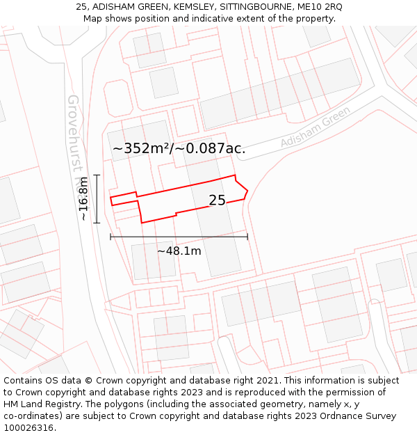 25, ADISHAM GREEN, KEMSLEY, SITTINGBOURNE, ME10 2RQ: Plot and title map