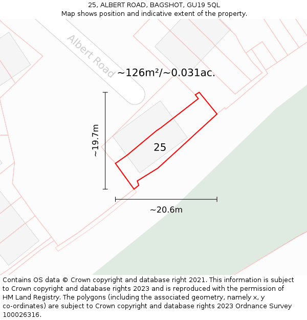 25, ALBERT ROAD, BAGSHOT, GU19 5QL: Plot and title map