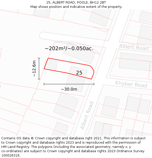 25, ALBERT ROAD, POOLE, BH12 2BT: Plot and title map