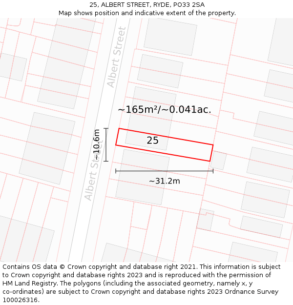 25, ALBERT STREET, RYDE, PO33 2SA: Plot and title map