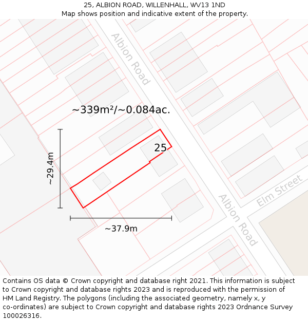 25, ALBION ROAD, WILLENHALL, WV13 1ND: Plot and title map