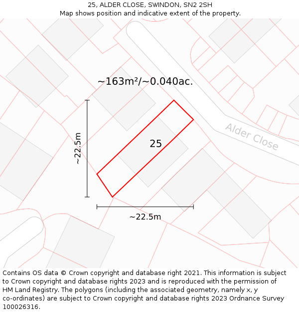 25, ALDER CLOSE, SWINDON, SN2 2SH: Plot and title map