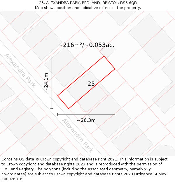 25, ALEXANDRA PARK, REDLAND, BRISTOL, BS6 6QB: Plot and title map