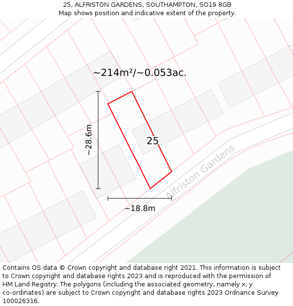 25, ALFRISTON GARDENS, SOUTHAMPTON, SO19 8GB: Plot and title map