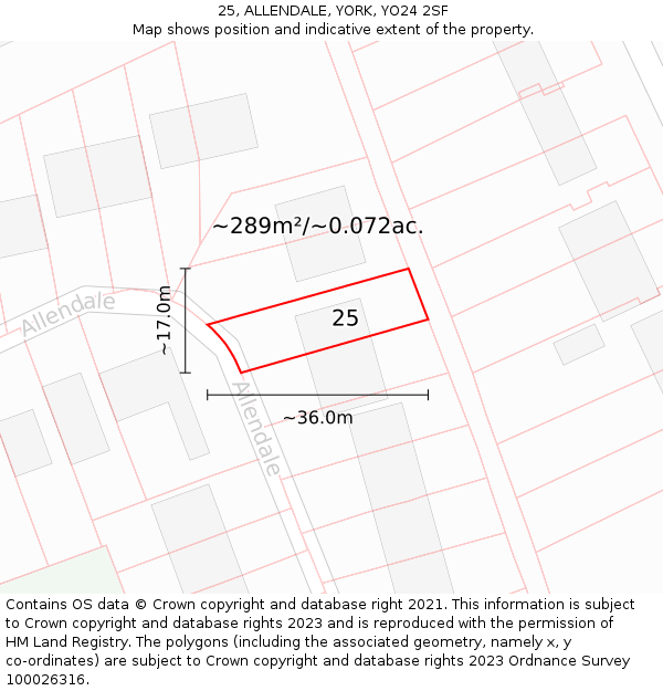 25, ALLENDALE, YORK, YO24 2SF: Plot and title map