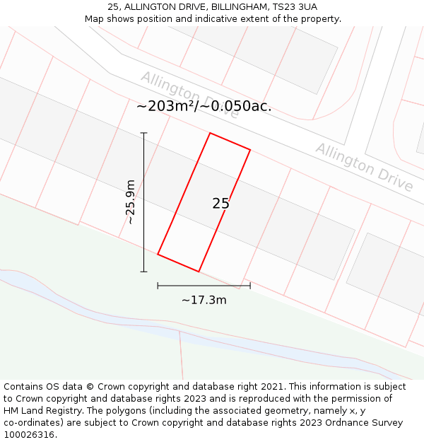 25, ALLINGTON DRIVE, BILLINGHAM, TS23 3UA: Plot and title map