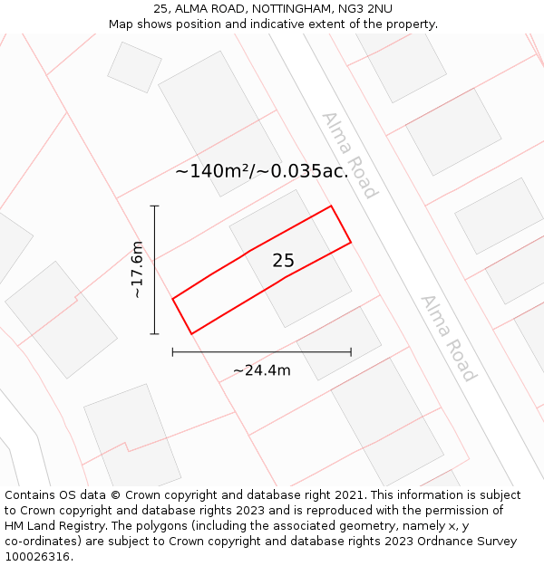 25, ALMA ROAD, NOTTINGHAM, NG3 2NU: Plot and title map