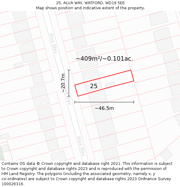 25, ALVA WAY, WATFORD, WD19 5EE: Plot and title map