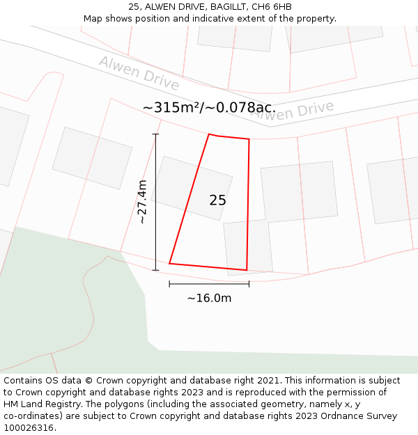 25, ALWEN DRIVE, BAGILLT, CH6 6HB: Plot and title map