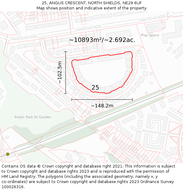 25, ANGUS CRESCENT, NORTH SHIELDS, NE29 6UF: Plot and title map