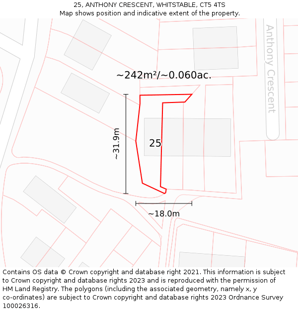 25, ANTHONY CRESCENT, WHITSTABLE, CT5 4TS: Plot and title map