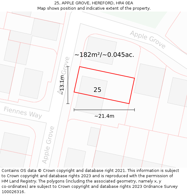 25, APPLE GROVE, HEREFORD, HR4 0EA: Plot and title map