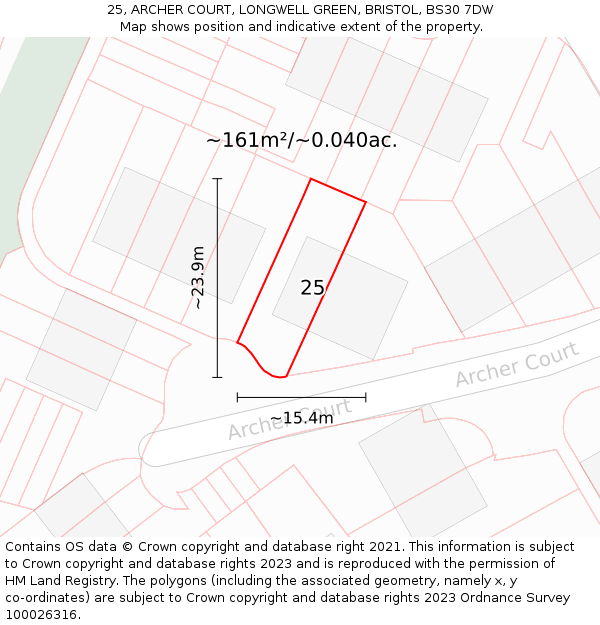 25, ARCHER COURT, LONGWELL GREEN, BRISTOL, BS30 7DW: Plot and title map