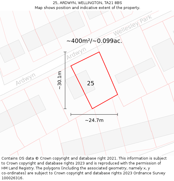 25, ARDWYN, WELLINGTON, TA21 8BS: Plot and title map