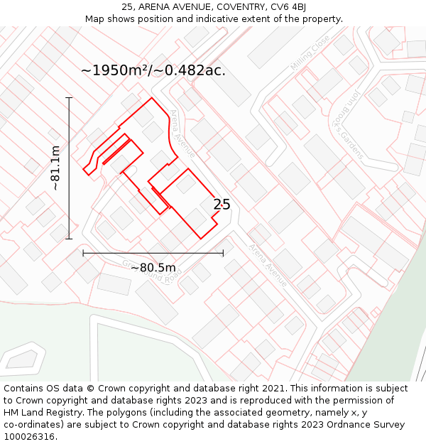 25, ARENA AVENUE, COVENTRY, CV6 4BJ: Plot and title map