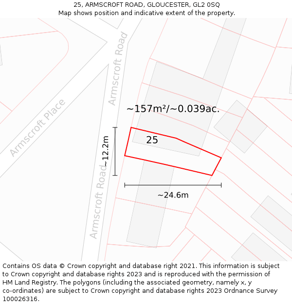 25, ARMSCROFT ROAD, GLOUCESTER, GL2 0SQ: Plot and title map