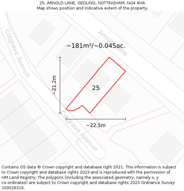 25, ARNOLD LANE, GEDLING, NOTTINGHAM, NG4 4HA: Plot and title map