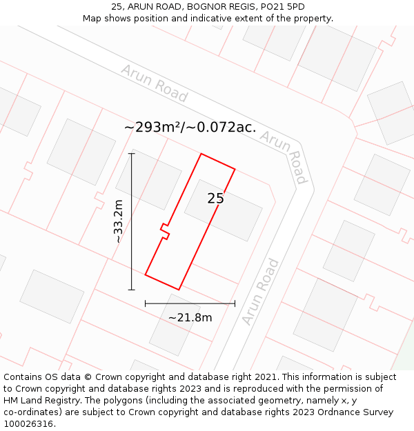 25, ARUN ROAD, BOGNOR REGIS, PO21 5PD: Plot and title map