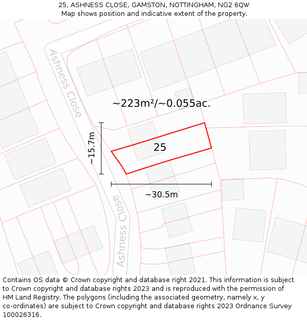 25, ASHNESS CLOSE, GAMSTON, NOTTINGHAM, NG2 6QW: Plot and title map