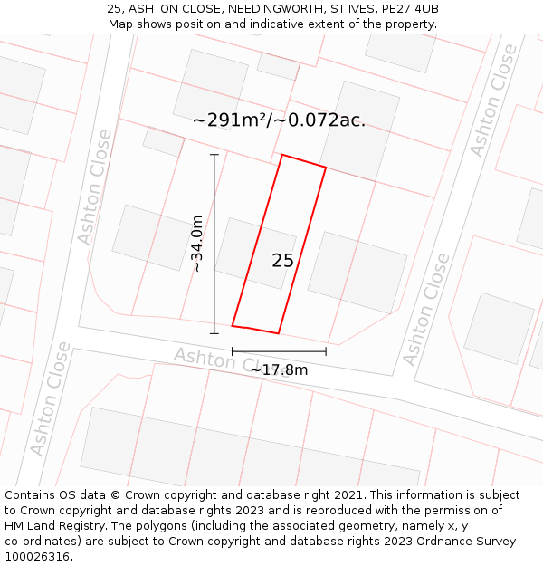 25, ASHTON CLOSE, NEEDINGWORTH, ST IVES, PE27 4UB: Plot and title map