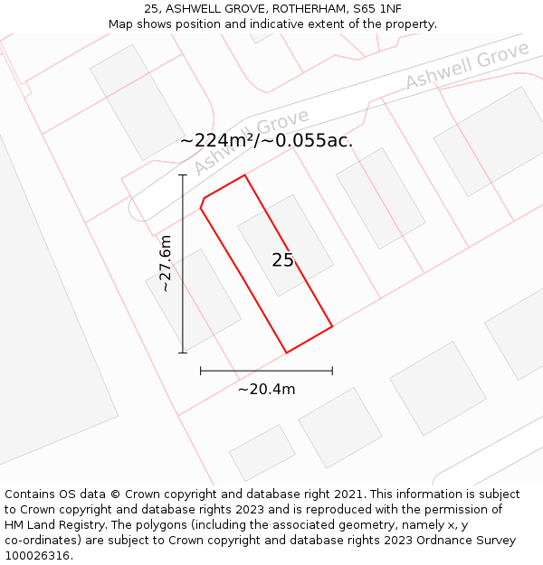 25, ASHWELL GROVE, ROTHERHAM, S65 1NF: Plot and title map