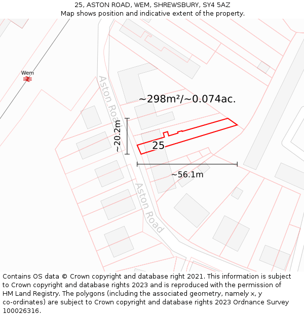 25, ASTON ROAD, WEM, SHREWSBURY, SY4 5AZ: Plot and title map