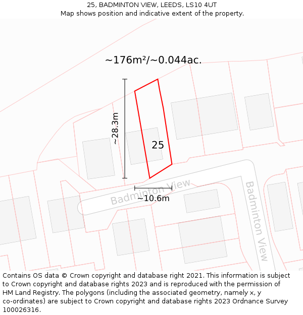 25, BADMINTON VIEW, LEEDS, LS10 4UT: Plot and title map