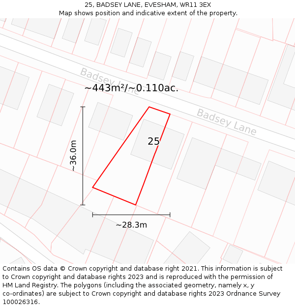 25, BADSEY LANE, EVESHAM, WR11 3EX: Plot and title map