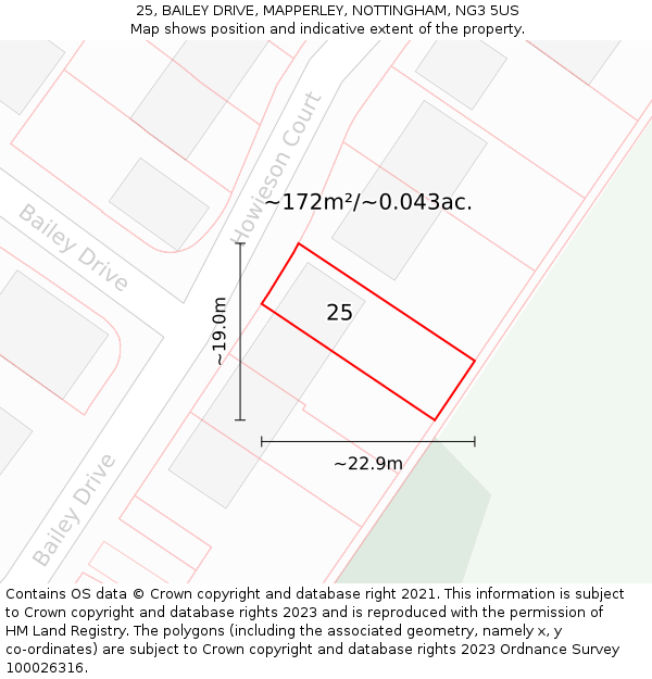 25, BAILEY DRIVE, MAPPERLEY, NOTTINGHAM, NG3 5US: Plot and title map