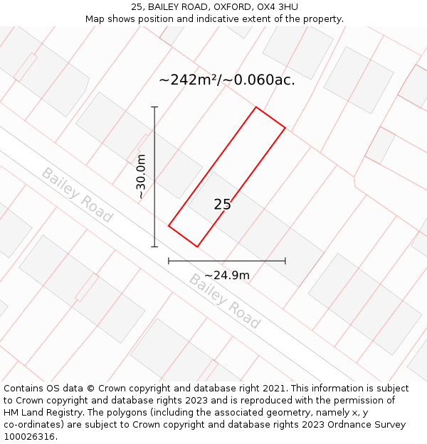 25, BAILEY ROAD, OXFORD, OX4 3HU: Plot and title map