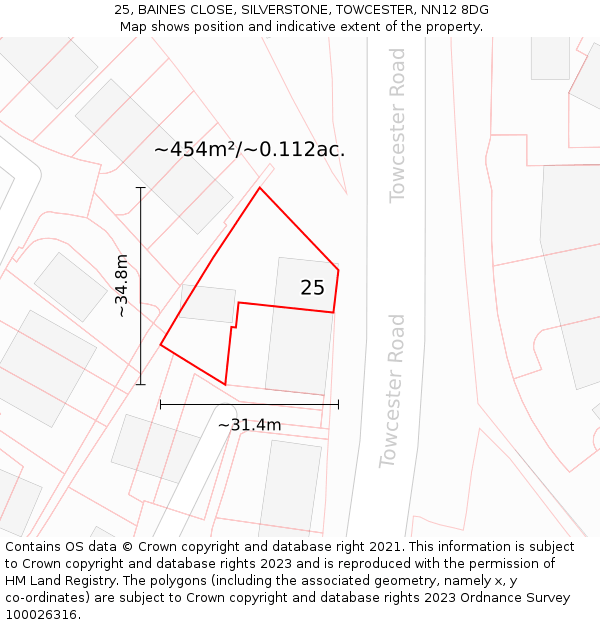 25, BAINES CLOSE, SILVERSTONE, TOWCESTER, NN12 8DG: Plot and title map