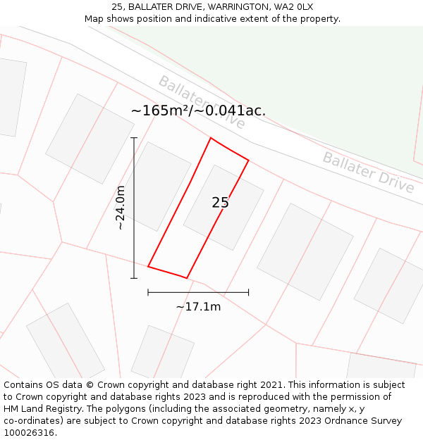 25, BALLATER DRIVE, WARRINGTON, WA2 0LX: Plot and title map