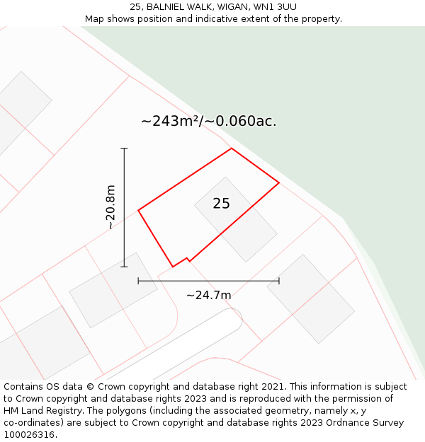 25, BALNIEL WALK, WIGAN, WN1 3UU: Plot and title map