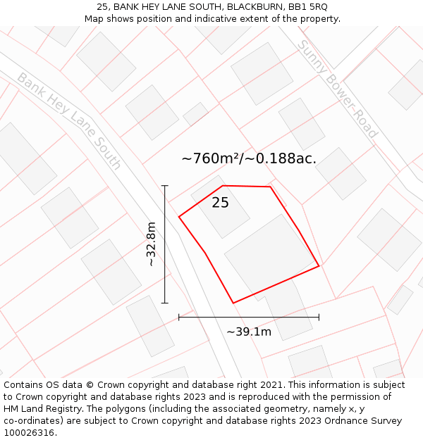 25, BANK HEY LANE SOUTH, BLACKBURN, BB1 5RQ: Plot and title map