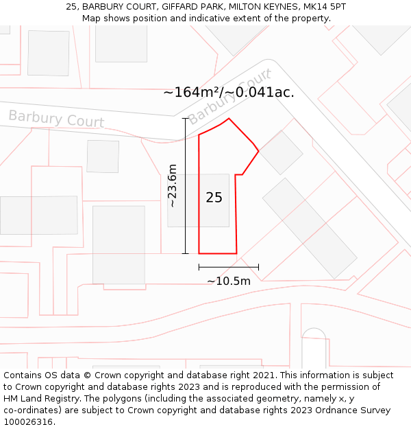 25, BARBURY COURT, GIFFARD PARK, MILTON KEYNES, MK14 5PT: Plot and title map