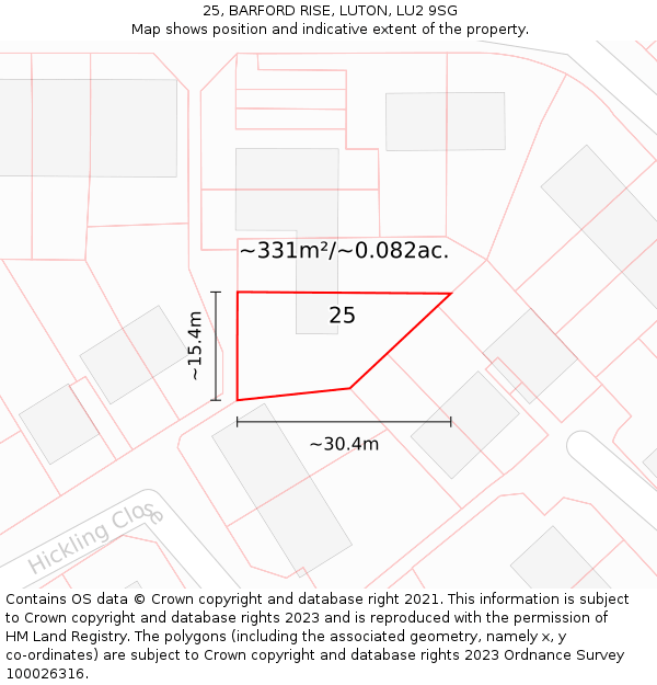 25, BARFORD RISE, LUTON, LU2 9SG: Plot and title map