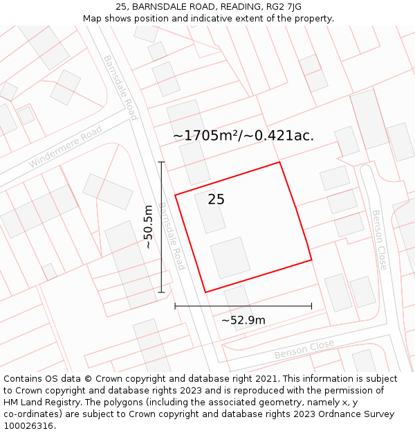 25, BARNSDALE ROAD, READING, RG2 7JG: Plot and title map