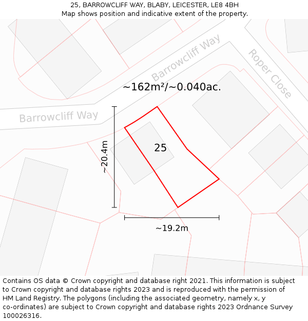 25, BARROWCLIFF WAY, BLABY, LEICESTER, LE8 4BH: Plot and title map