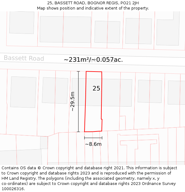 25, BASSETT ROAD, BOGNOR REGIS, PO21 2JH: Plot and title map